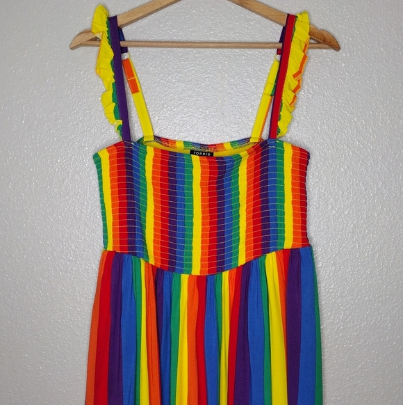 NWT Torrid Women's Rainbow Challis Smocked Tiered Mini Dress Sz 0 - Picture 4 of 16